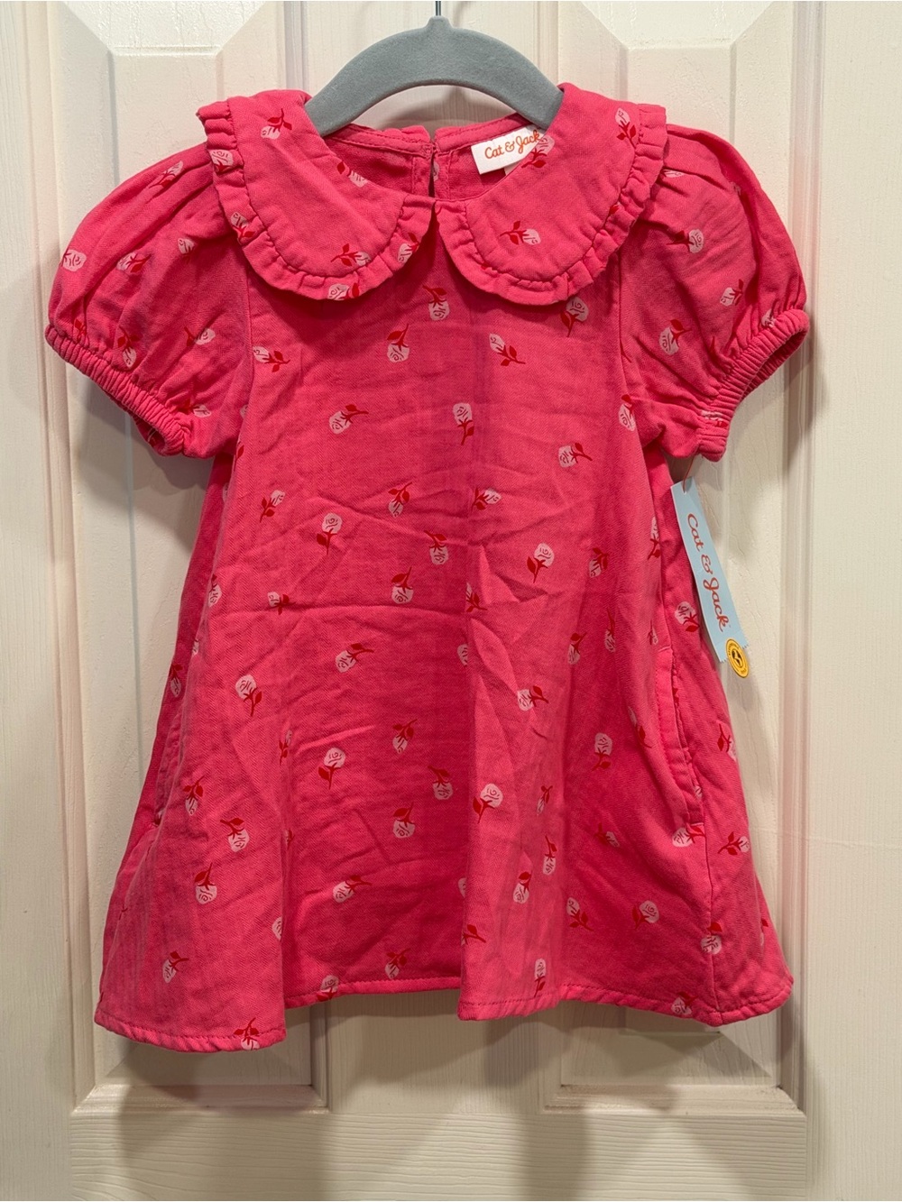 Cat & Jack Bright Pink Cherry-Print Peter Pan Collar Dress